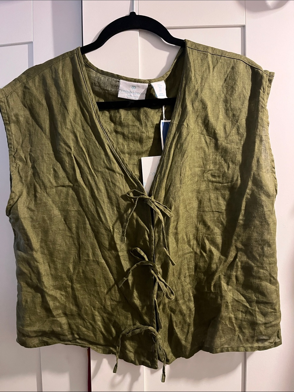 Olive Green Linen Tie-Front Shirt